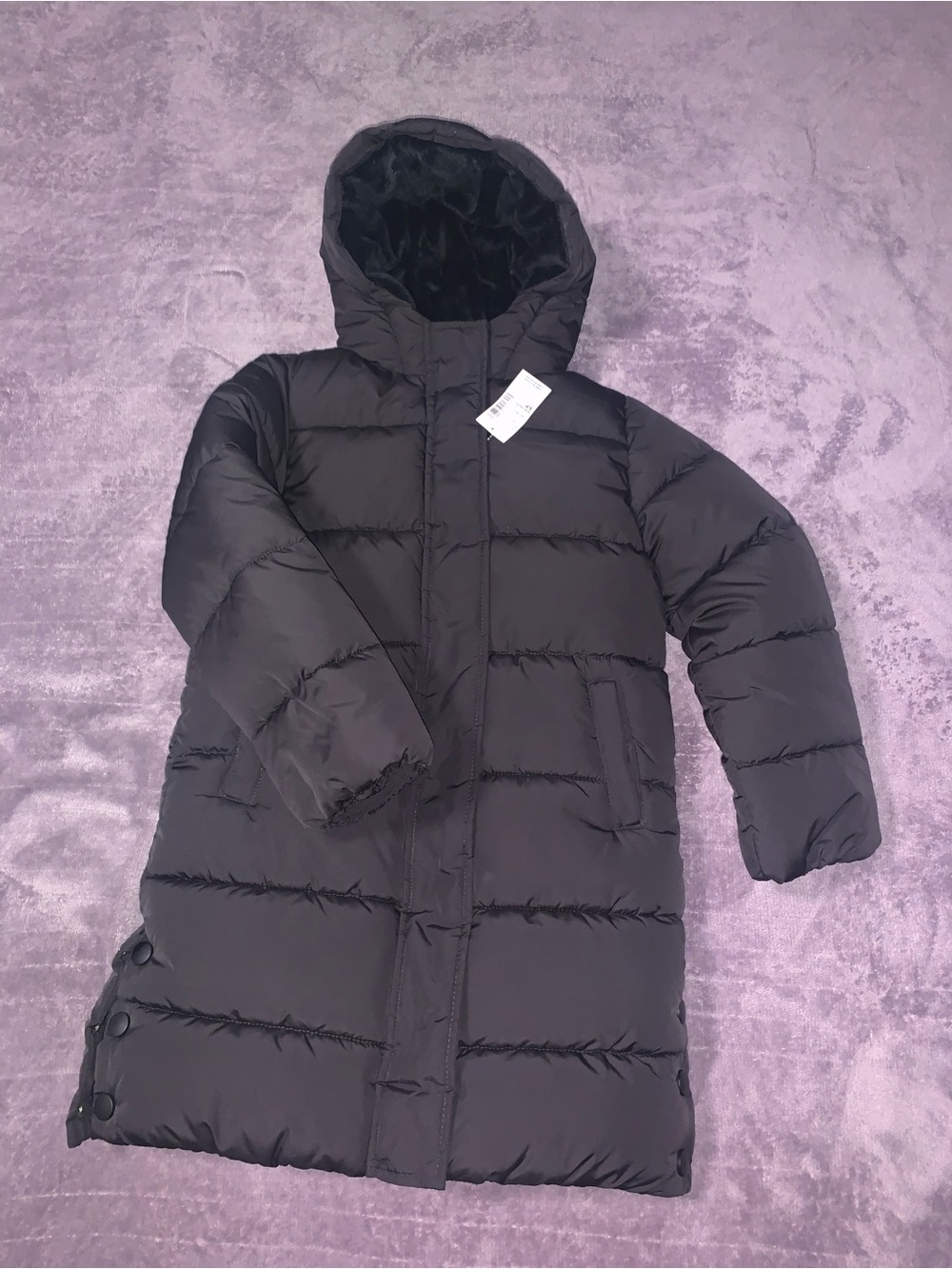 Girl’s The Children Place Black Puffer Coat with Hood S/P -5/6